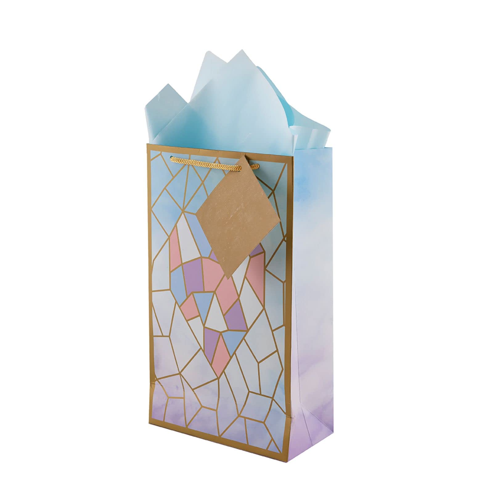 Birch & Co. Gift Bags - Paper Bags For Return Gifts - Paper Gift Bag - Small Carry Bags For Gifting - Goodie Bags With Tissue & Thank You Card - Gift Covers - Pack Of 50, Blue Heart Tiles