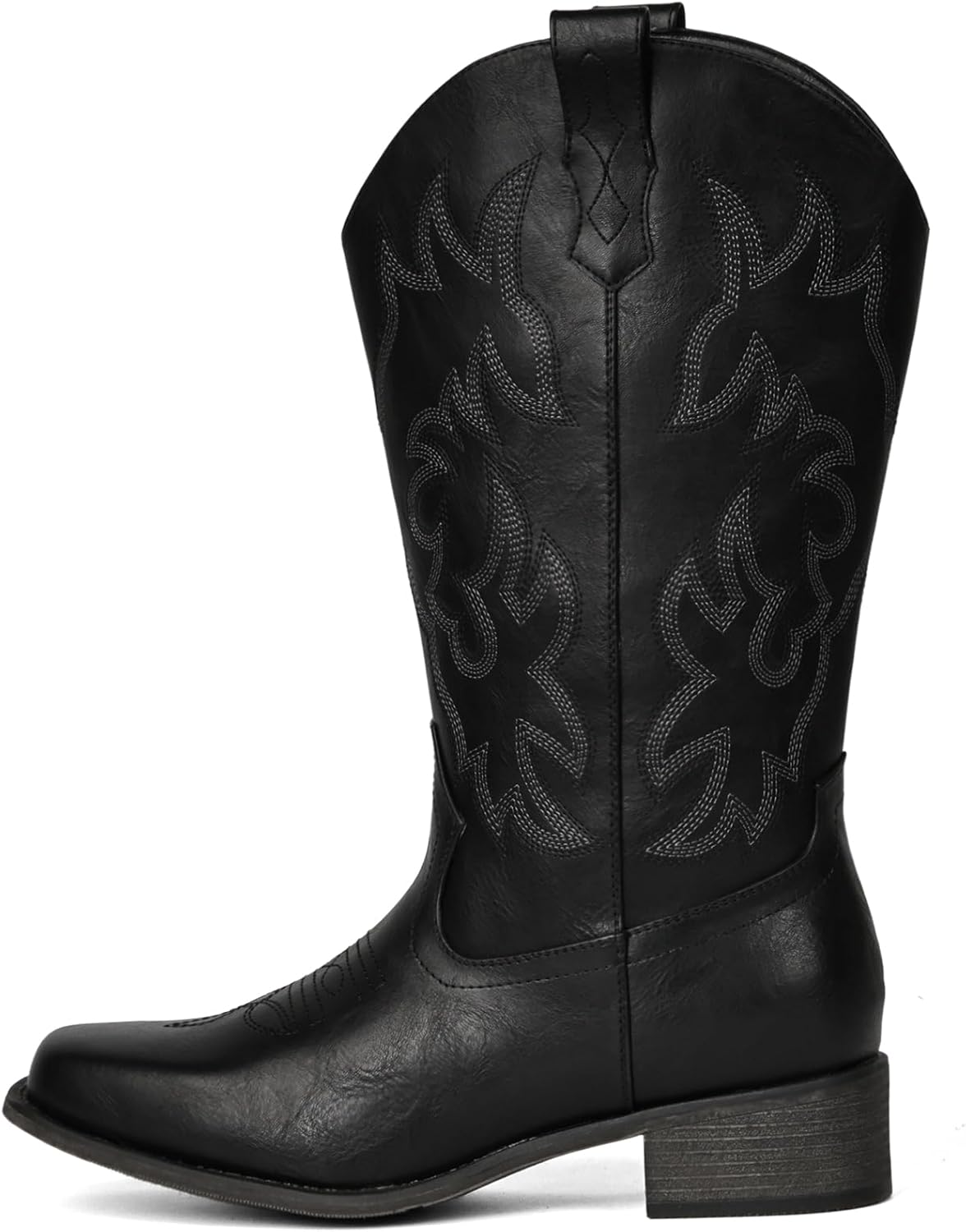 IUV Cowboy Boots For Women Square Toe Cowgirl Boots Mid Calf Western Boots Pull On Fashion Cowboy Boots