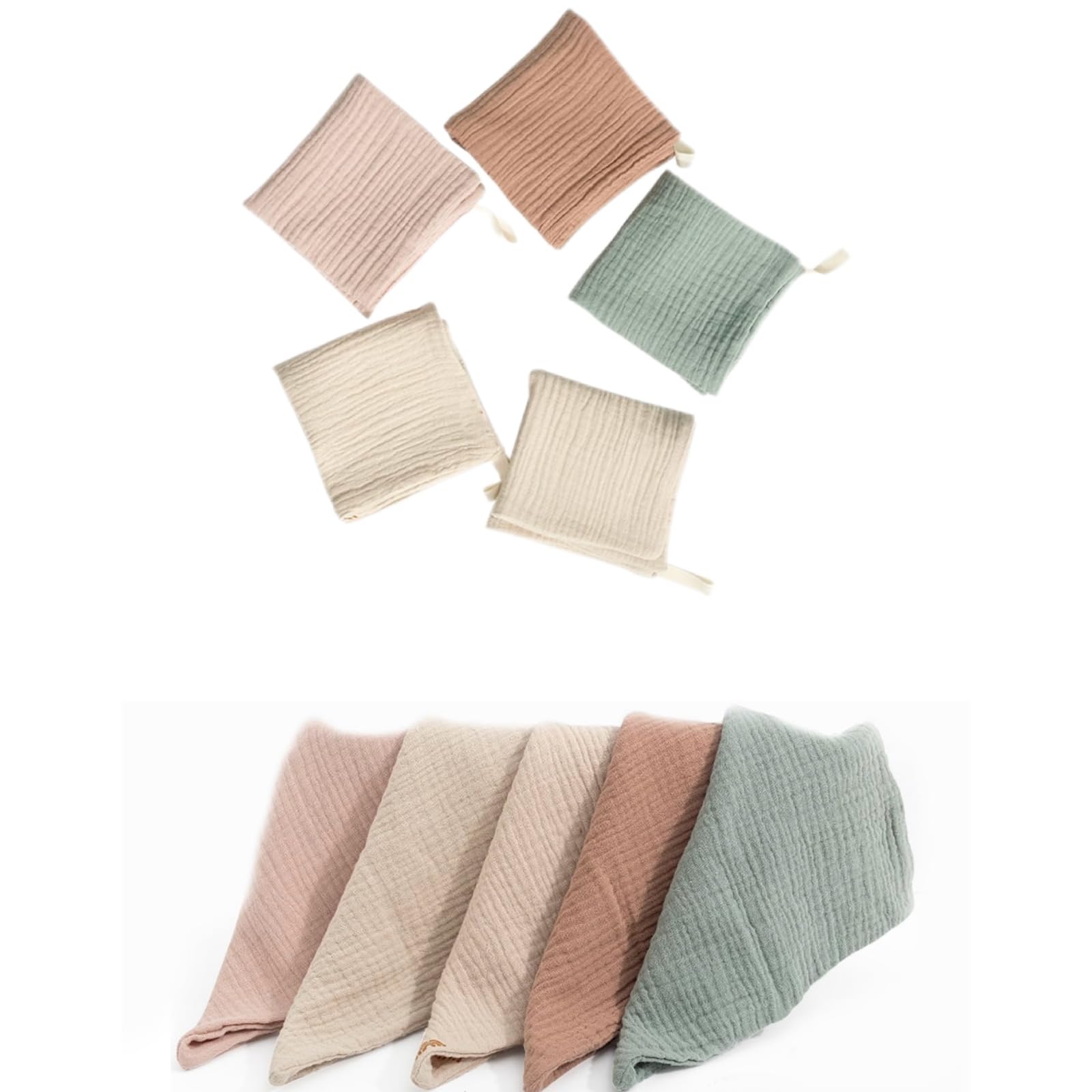 Fonyiunce 5 Stück Baby Musselin Squares, 23x23 cm Babi Waschlappen Neugeborene, Spucktücher, Baby-Handtücher Weiche Neugeborene, zum Füttern Wischen und Waschen- Zufällige Farbe-100% Baumwolle