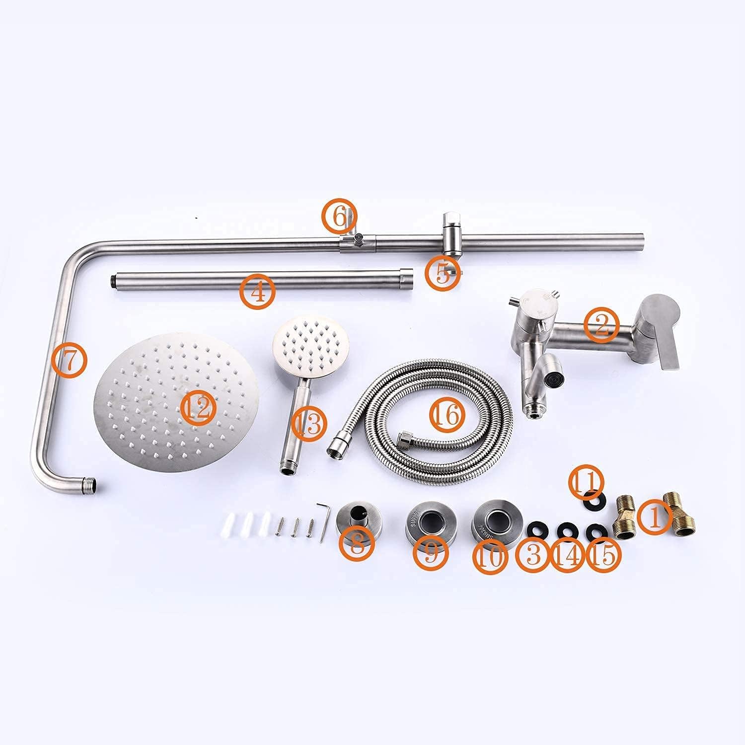 8 inch Rainfall Outdoor Shower Fixture Brushed Nickel Stainless Steel Wall Mounted Triple Function with Matching Brushed Nickel Clawfoot Bathtub Faucet Wall Mount with Hand Held Shower Faucet Set