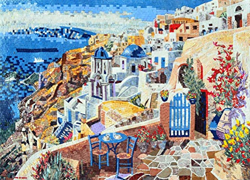 Santorini Island Handmade Mosaic Marble Wall Art | Mosaic Designs | Mosaic Artwork | Mosaic Wall Art Floor Inlay by Mozaico | Handmade Mosaics | 43" x31"