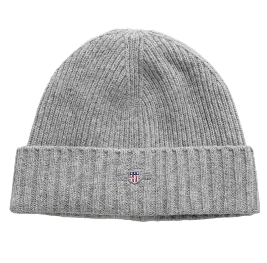 GANT Mens Cotton Blend Logo Beanie Grey Melange
