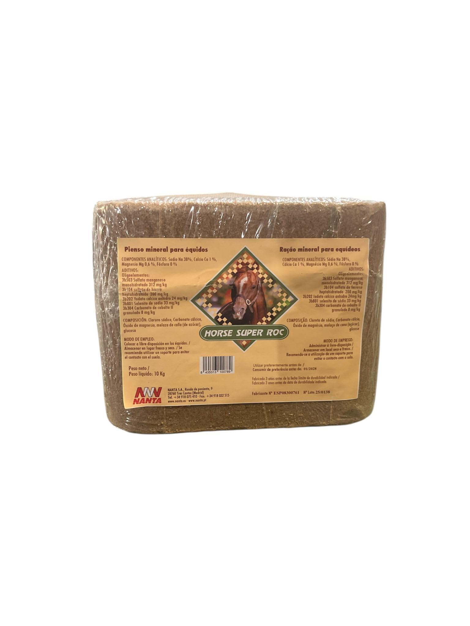 Bloque de Sal melazado Especial para Caballos o equidos 10 kg (Cloro, Sodio, potasio.). Nanta Horse Super roc