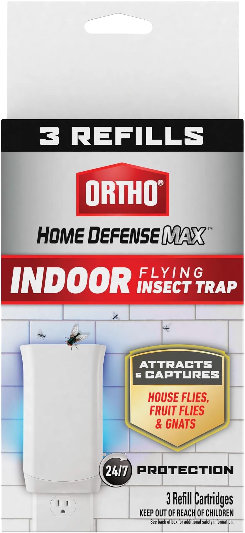 Ortho Home Defense Max Indoor Flying Insect Trap Refills - Light Sticky Trap for House Flies, Fruit Flies, and Gnats, 3 Refill Cartridges