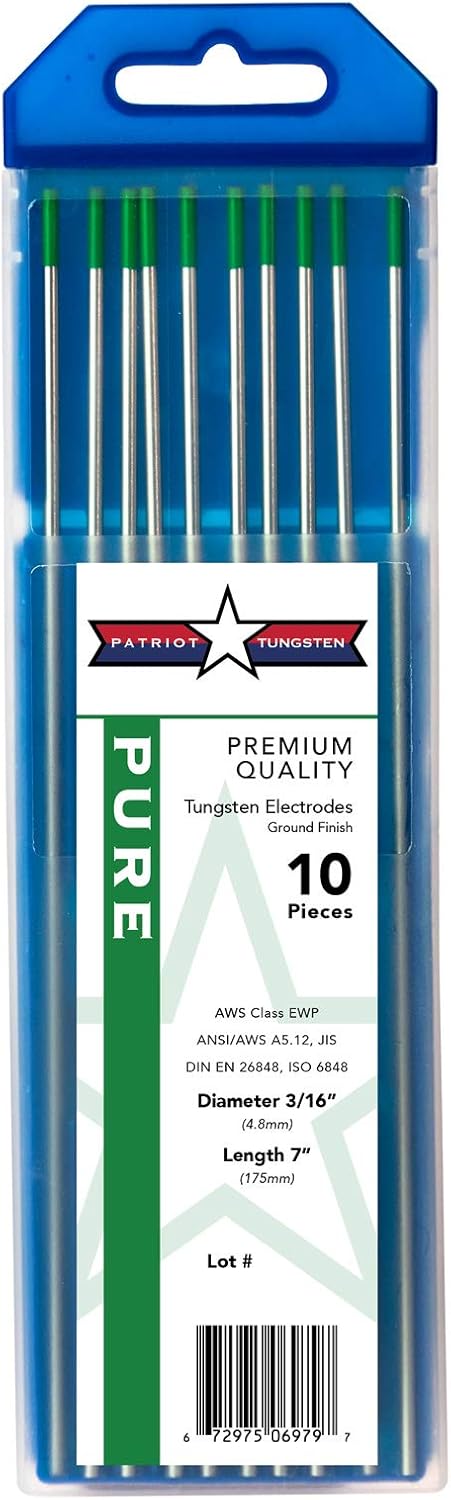 TIG Welding Electrodes Pure WP (EWP) Green 3/16" 10 Pack