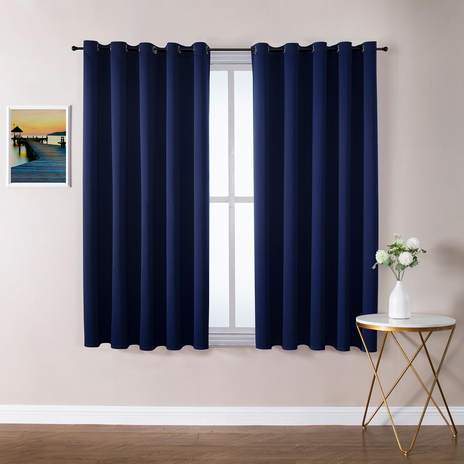 ChrisDowa Blackout Curtains for Bedroom and Living Room 70 Inches Wide | 2 Panels Set, Extra Wide, Thermal Insulated, Light Blocking, Room Darkening, Grommet, Window Drapes, Navy Blue, 70 x 63 Inch