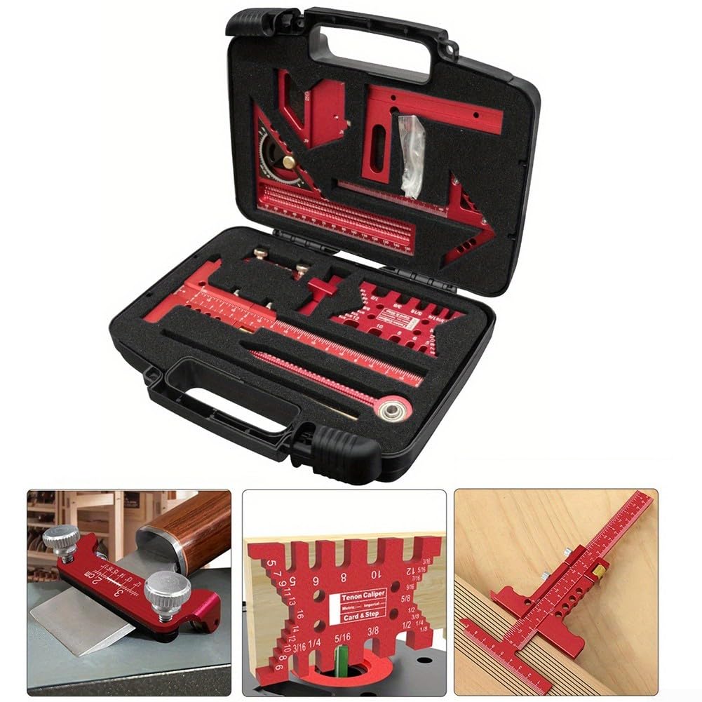 Juego de herramientas de medición profesional de carpintero con medidor de perfil de contorno y buscador de ángulos para carpintería, 290 x 220 mm (10 unidades)
