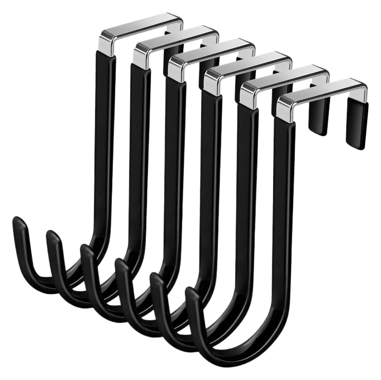 Ganchos para colgar en la puerta Ganchos de acero inoxidable en forma de S for puerta de armario, sin perforaciones, for el hogar, la cocina, el baño, abrigos y toallas.(Black,6pcs)