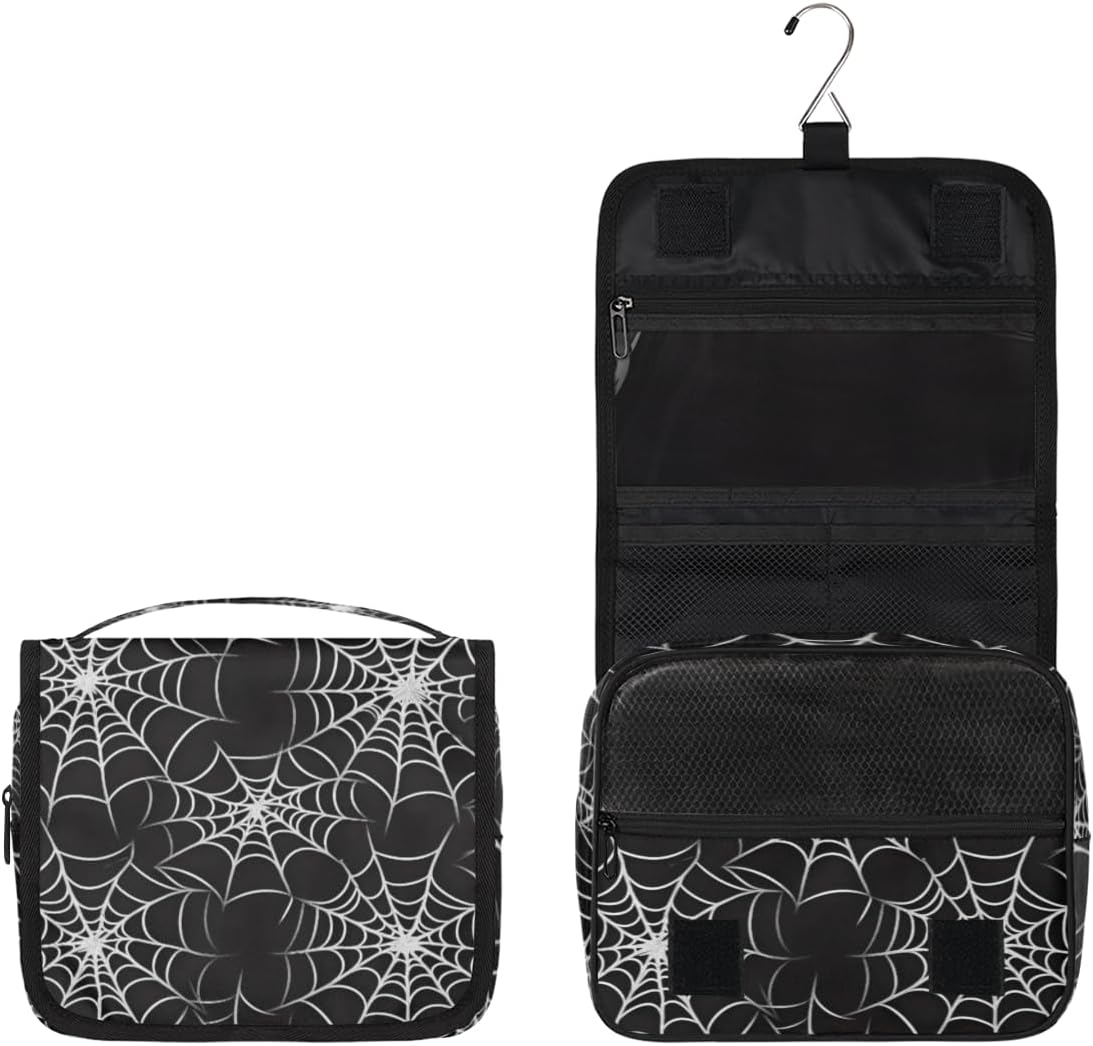 Travel Hanging Toiletry Bag for Women kids, Spider Web Pattern Cosmetic Bag Waterproof Makeup Organizer for weekend overnight Bathroom
