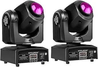 Moving Head Stage Lights with 8 Gobos, 8 Colors, 11 Channels, 60W DMX512 Sound Activated (2 Pack)