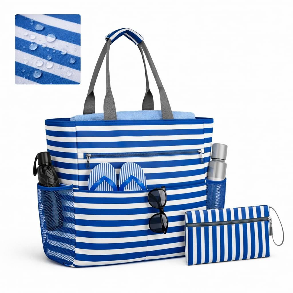 Waterproof Foldable Tote Bag for Travel Large Carry-On with Zipper Pocket for Beach Gym Airplane Weekend Trips