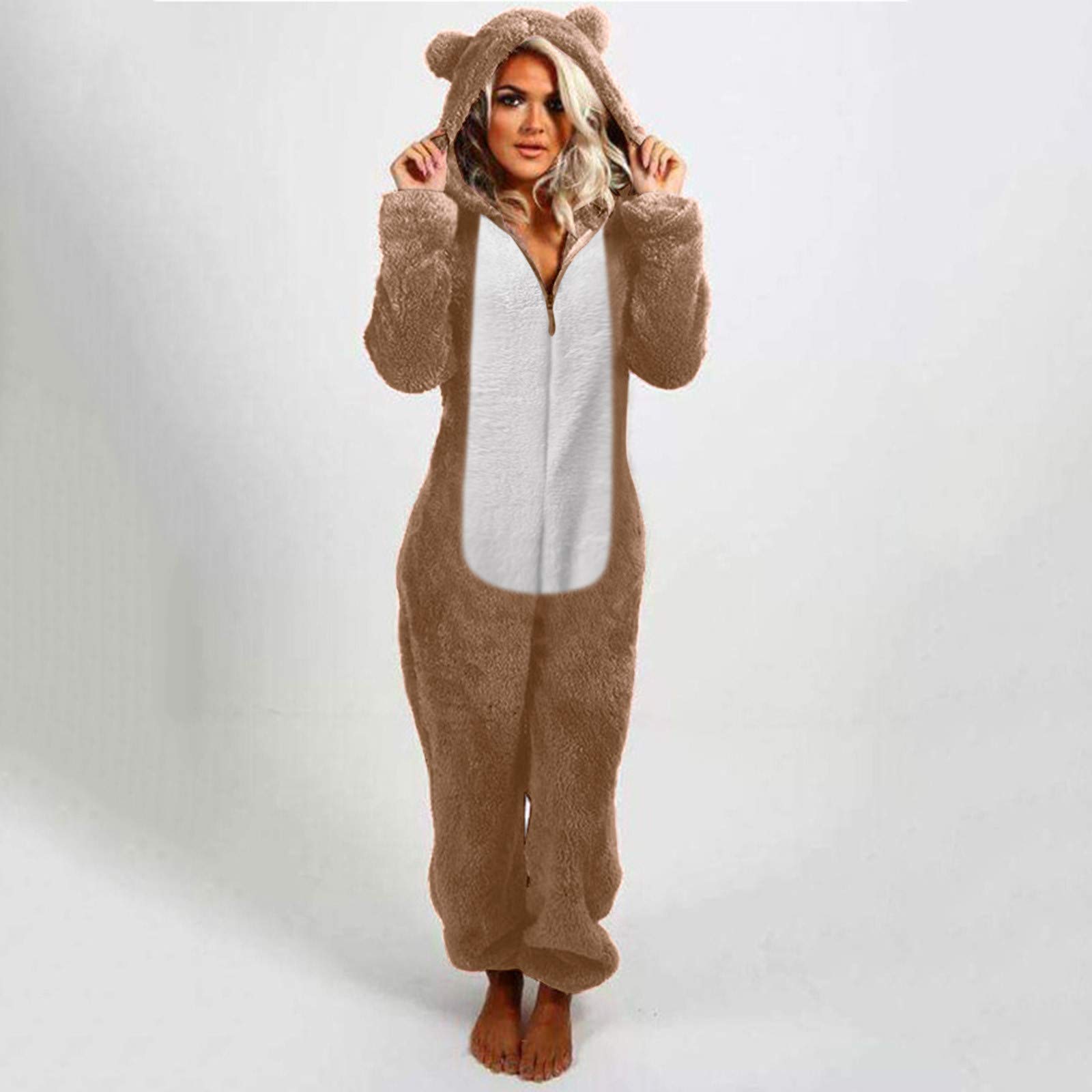 Onesie - Tutina sexy da donna, a maniche lunghe, per adulti, in pile