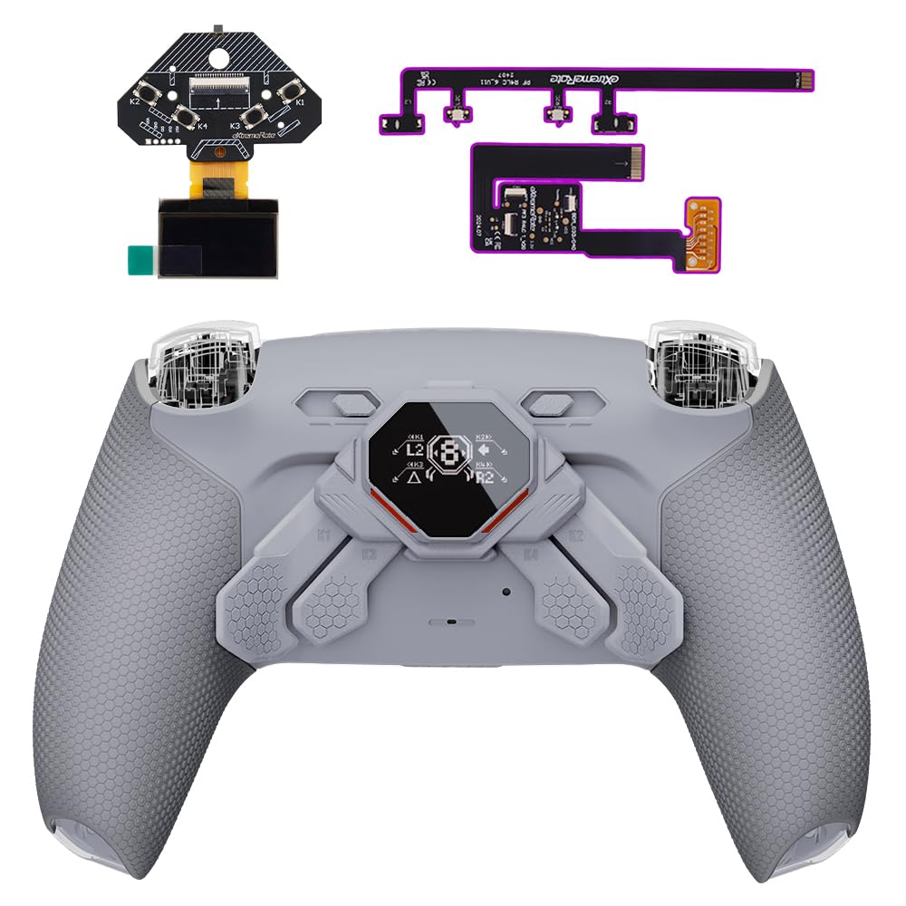 eXtremeRate Spark Kit de Paletas Traseras para ps5 BDM-030/040/050/060, con Pantalla OLED, Gatillos Clicky con Tope, Grips Engomadas Ergonómicas y 4 Botones Programables (New Hope Gray)