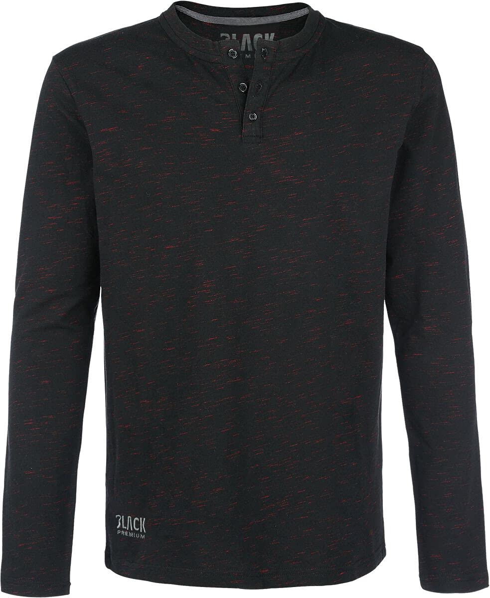 Black Premium by EMP Herren schwarz-rotes Basic Langarmshirt