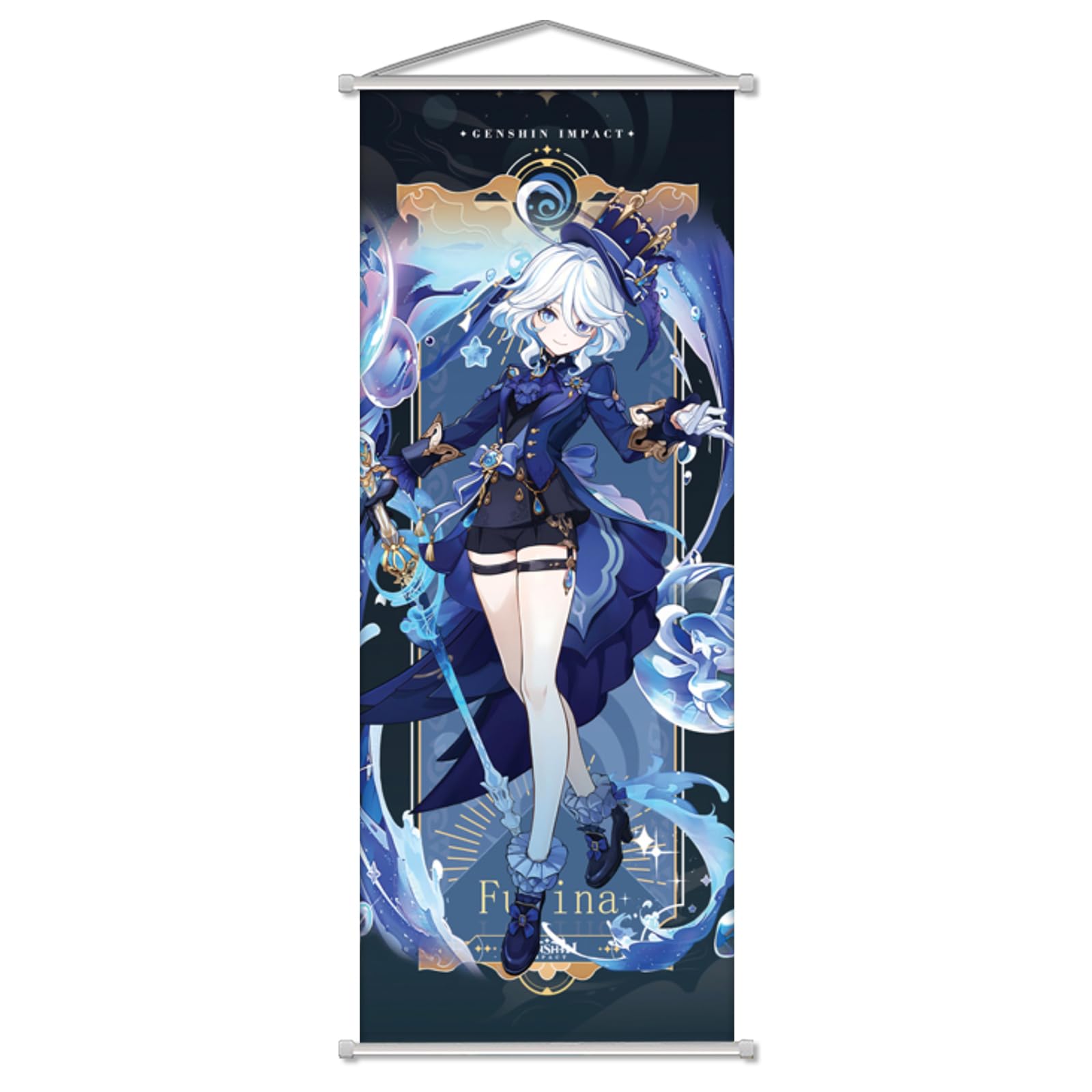 Rainteam Genshin Impact Poster Game Hanging Wall Art Artistic Canvas Genshin Character Posters with Rods for Living Room Bedroom Decor(27.5 inch x 10 inch) (FURINA)