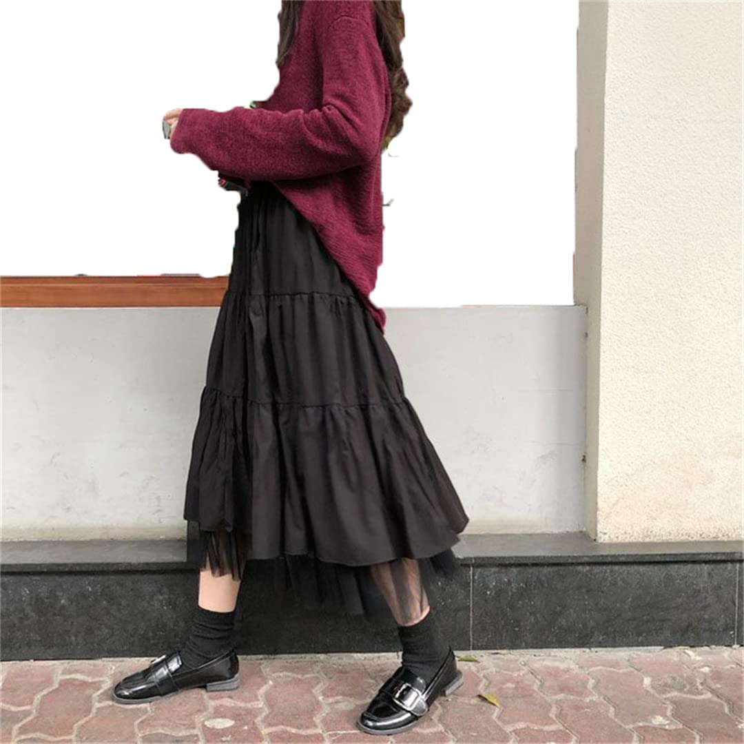 Gonne Lunghe in Tulle da Donna, gonne a Pieghe Elastiche a Vita Alta, gonne Lunghe Femminili Black M