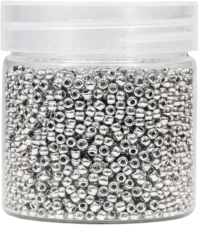 Silver Color 3mm Seed Beads About 4000pcs/110 Grams in Box 8/0 Glass Craft Seed Beads for Jewelry Making (Silver)