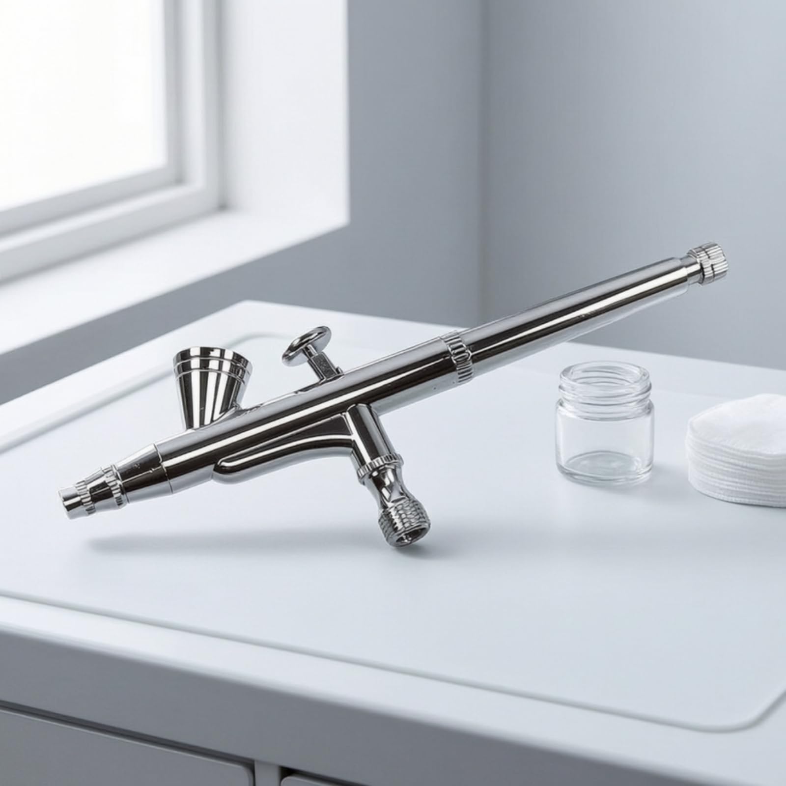 Aerógrafo para Uñas Dispositivo de Pulverización Herramienta Pincel Pulverizador con de Doble Acción Cuerpo Metálico Resistente Depósito Integrado