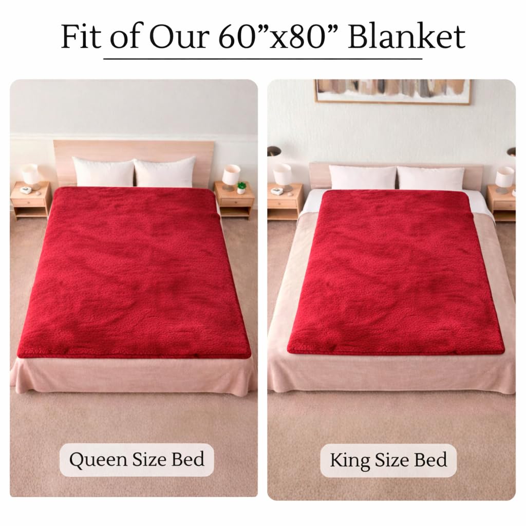 CREW FLX Waterproof Blanket for Bed Intimacy (80"x 60" Queen Size) Reversible Fleece | Sherpa, Love Blanket, Water Proof TPU Stain Proof Couch Furniture Mattress Winter Large Dog Bed Cover - Gray: Red Sherpa Fleece 80 x 60 inch