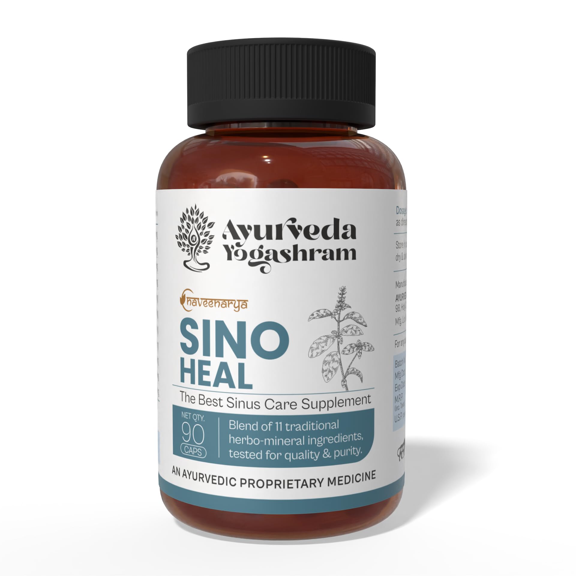 Ayurveda Yogashram Remedies Sinus Capsules With Medical Herbs Extract | Relief in Sinusitis | Approved by Ministry of Ayush, Govt. of India | Cough Cold Ayurvedic Medicine (Sino Heal) - 90 Capsules