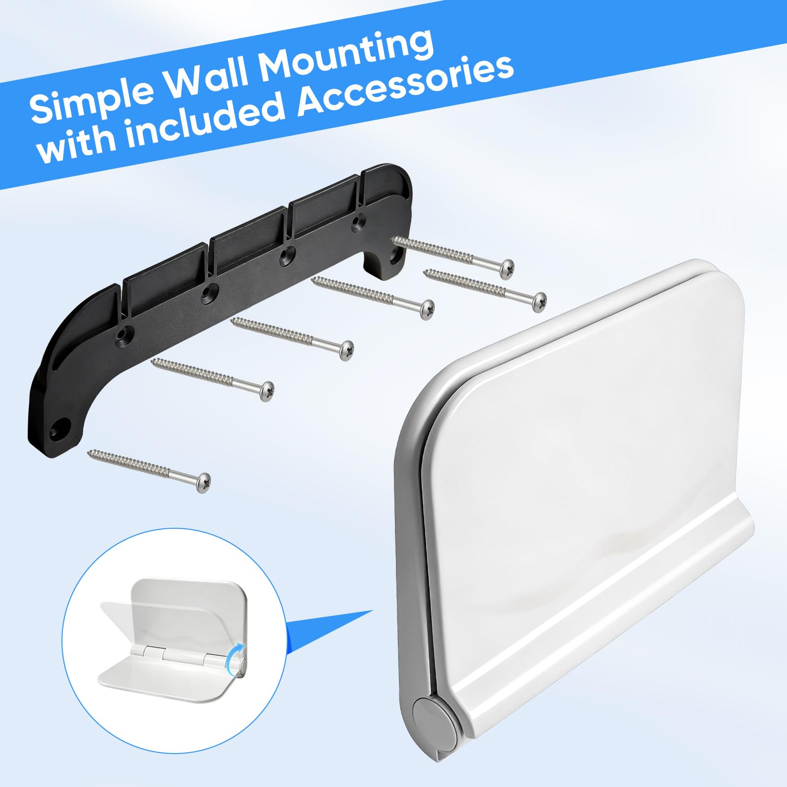 Sedile per Doccia Pieghevole a Muro, Supporta 150 kg, Sedile Doccia Allungato e Spesso per Anziani e disabili, Sgabello Doccia Antiscivolo, Sedile per Vasca Pieghevole per Anziani 38x29.5 cm