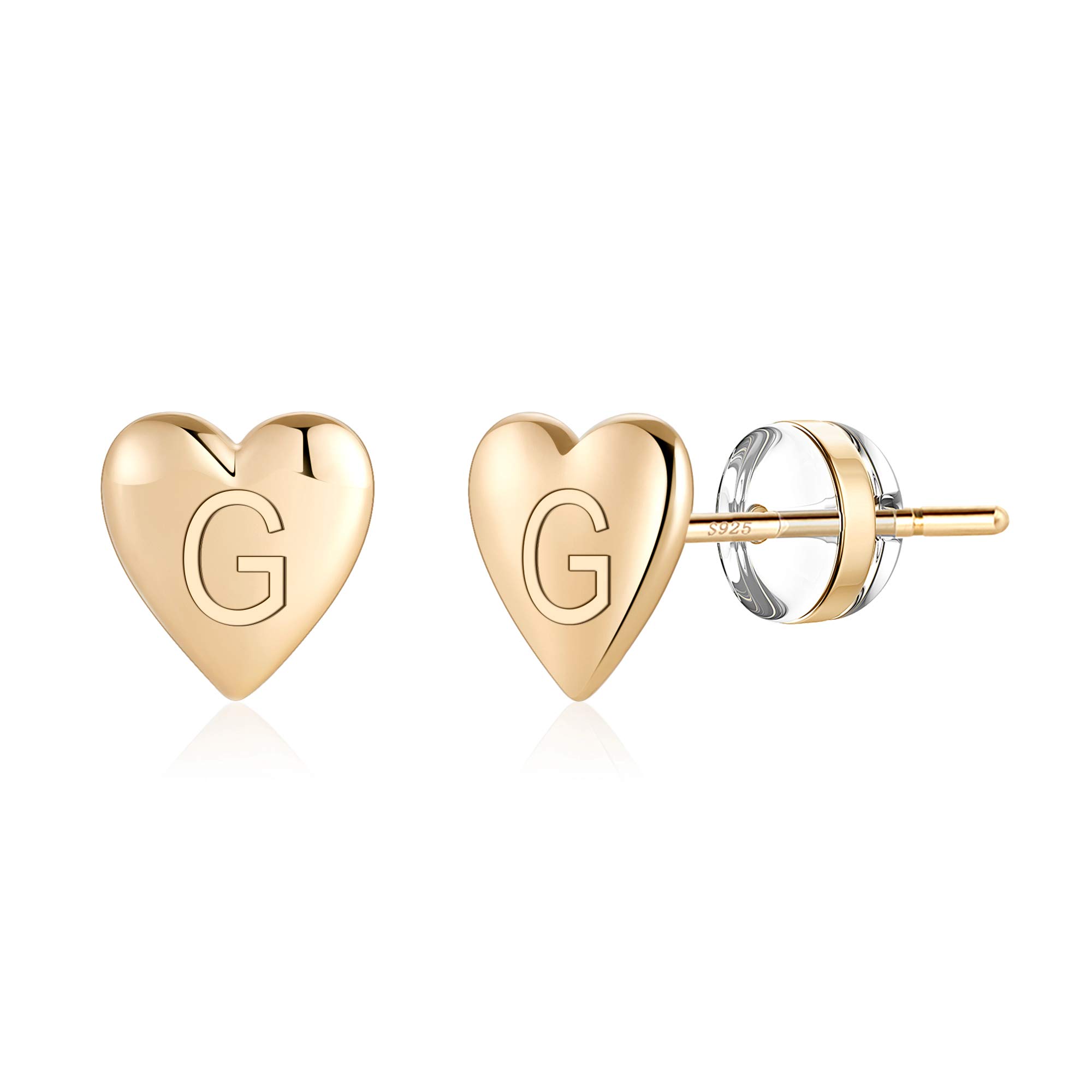 Turandoss Heart Initial Stud Earrings for Girls Valentines Day Gifts - S925 Sterling Silver Post 14K Gold Plated Dainty Letter Earring Hypoallergenic