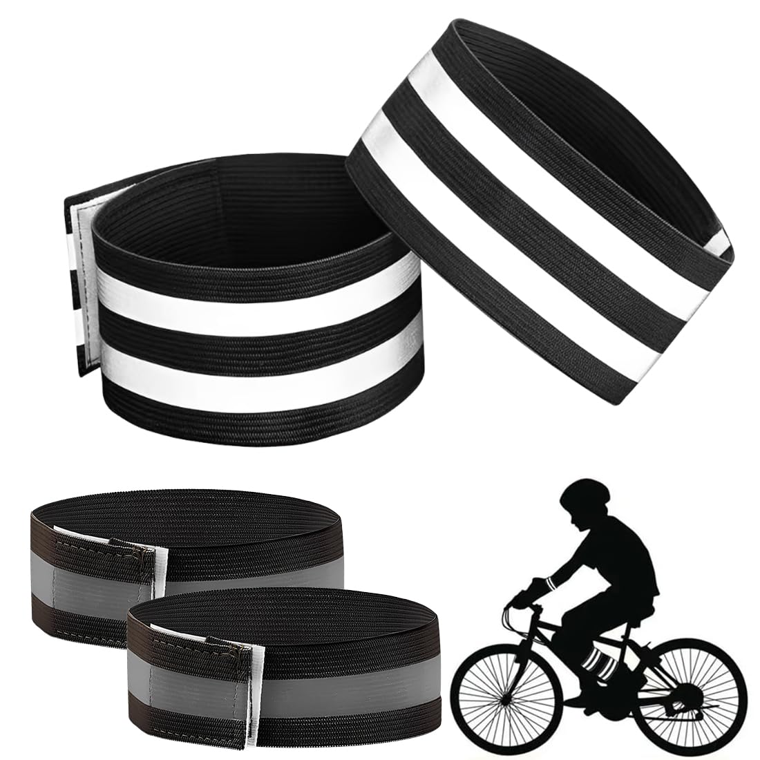 Fasce Riflettenti Elastiche 4 Pezzi Alta Visibilità 360° per Corsa Bici Sport Notturni