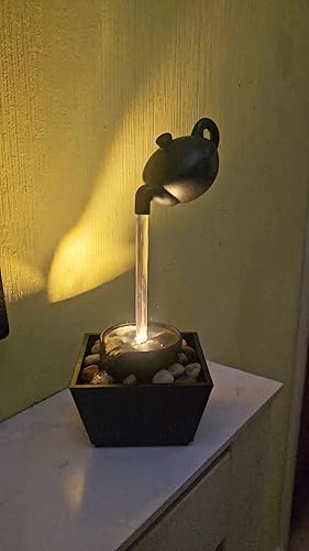 Drijvende Theepot, USB-batterij Power Desktop-waterfontein, Tafelfonteinornament, met LED-verlichting Stenen voor Binnentafeldecoratie