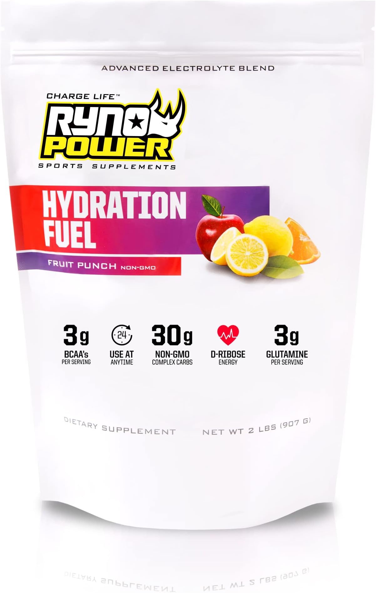 Ryno Power Hydration Fuel - Advanced Electrolyte Formula + BCAA's - Gluten Free - Sustained Energy and Muscle Recovery (Fruit Punch)
