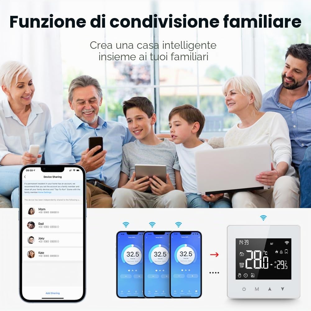 Termostato WiFi, per Smart Life caldaia a gas, regolatore di temperatura touch screen alimentato a batteria con telecomando app, controllo vocale, programmabile settimanalmente