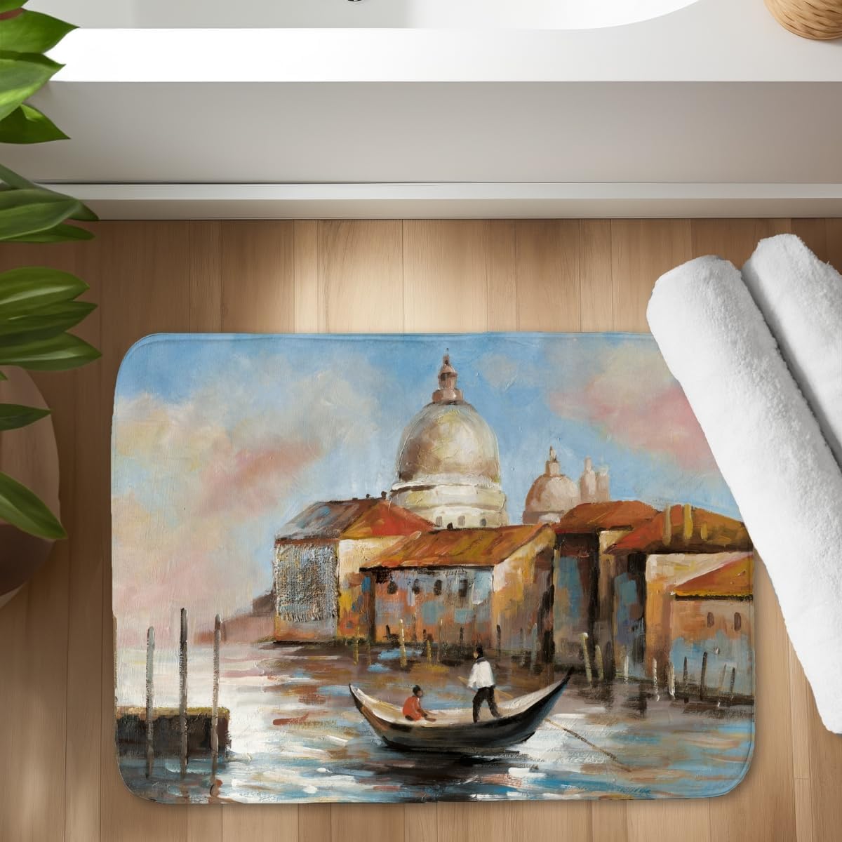Begin Home Decor C1BM172491FUXC 17 x 24 in. Two Europeans on a Gondola Bath Mat - Living Room Decor