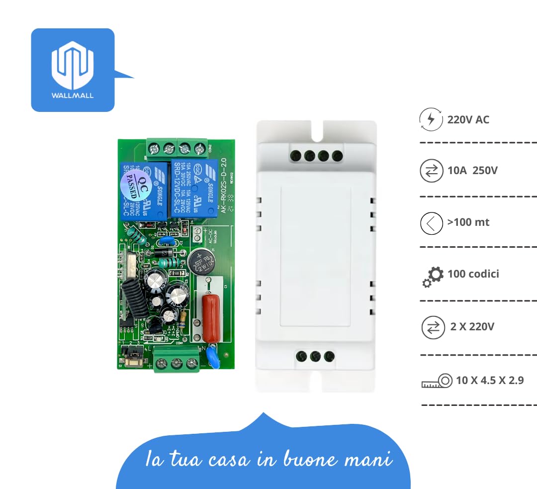Ricevitore Wireless RF 433 Mhz 2 Canali - Per Cancelli, Luci E Tapparelle