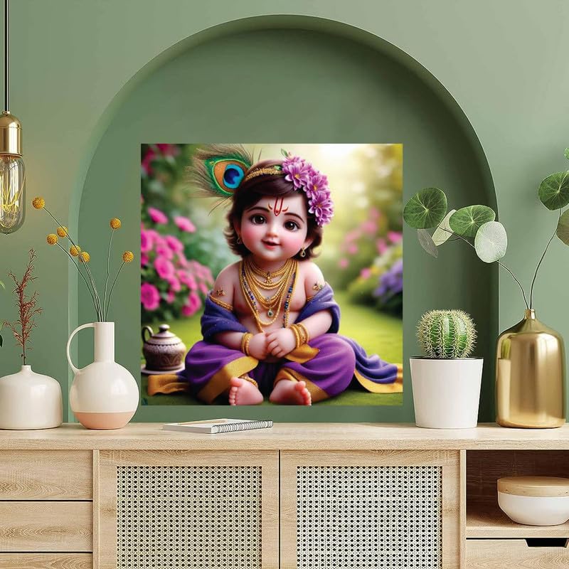 Image of British Terminal Cute little Bal Gopal Baby God Krishna| Kanha Ji | Laddu Lord Makhan Chor Painting Religious Poster for Pregnant Women for wall (matt thin vinyl,sticker,multicolor,unframed)| bj210