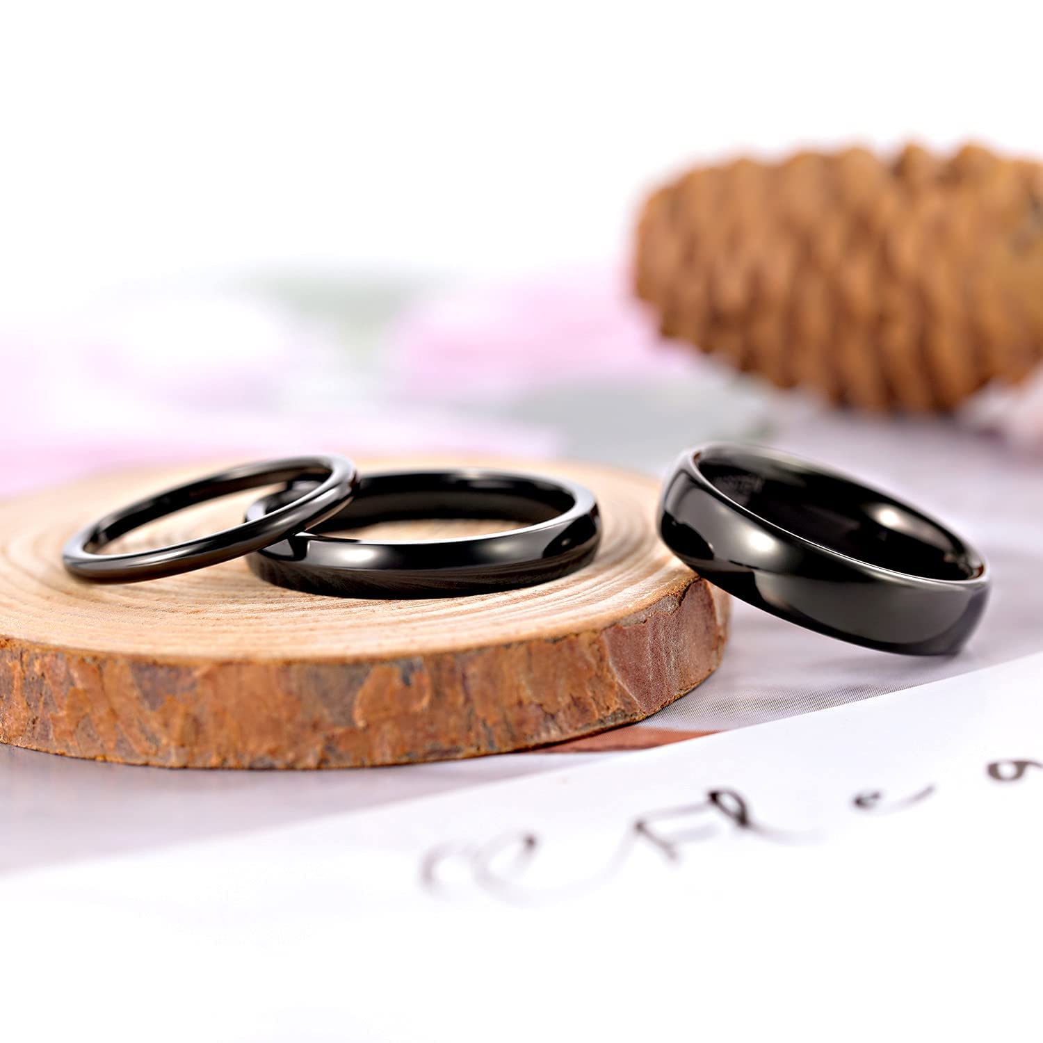 Zakk Bague Hommes Femme en noir poli Tungstène Alliance Bande de Bague Mariage de fiançailles Promesse Anneaux 2mm 4mm 6mm 8mm