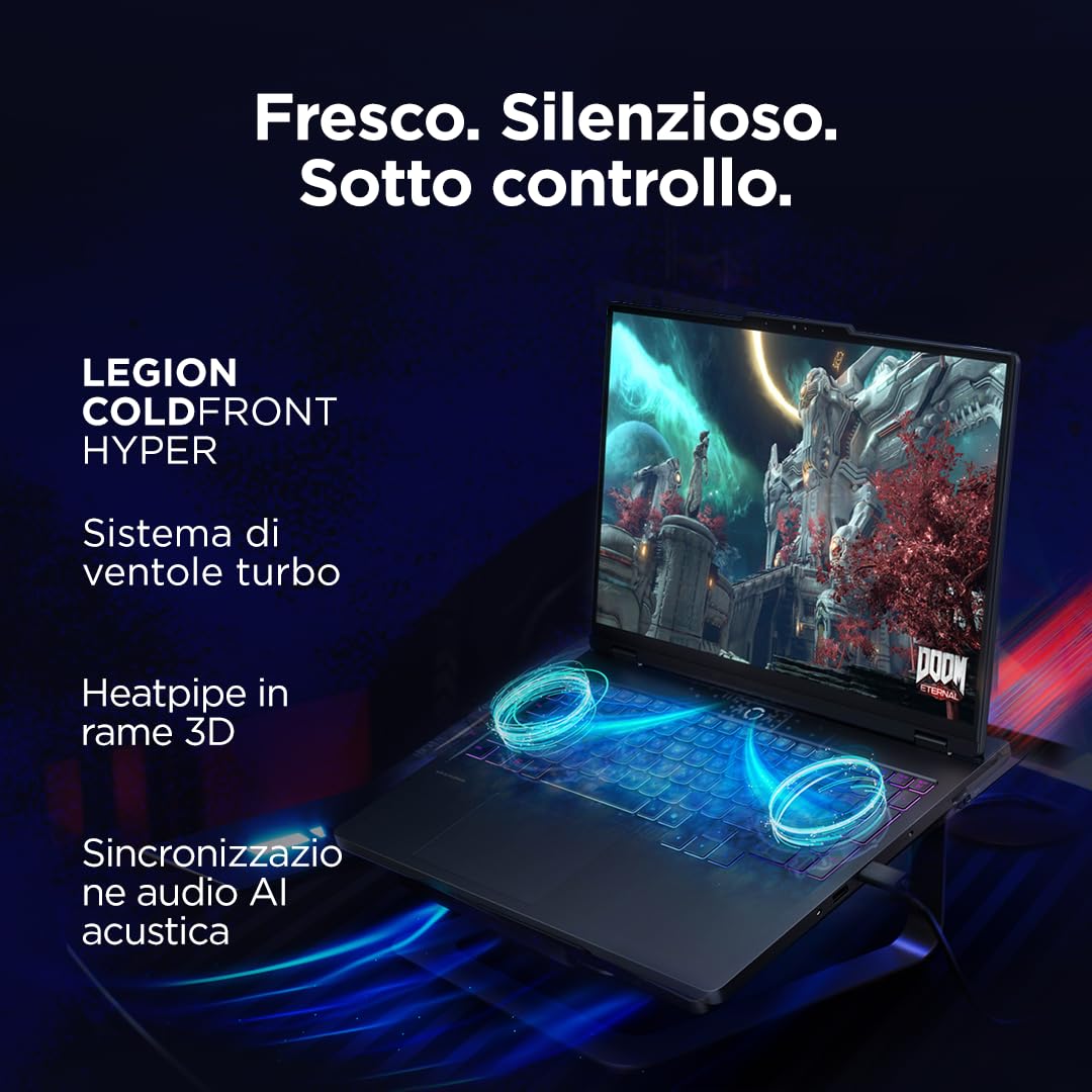 Lenovo Legion 5 Gaming Laptop - Display OLED WQXGA 16" 165Hz, NVIDIA GeForce RTX™ 5070 8GB, Intel Core Ultra 9 275HX, RAM 32GB, SSD 1TB, Windows 11 Home, Tastiera RGB italiana - Eclipse Black