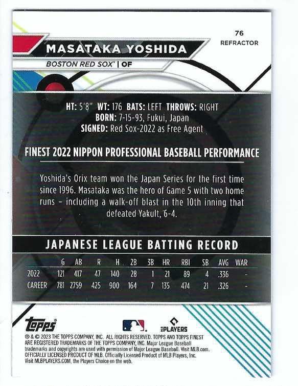 MASATAKA YOSHIDA 2023 Topps Finest #76 REFRACTOR PARALLEL Baseball Rookie Card RC Boston Red Sox