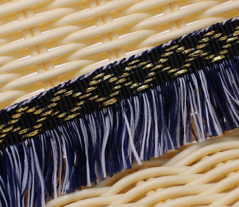 1 szt. 15 jardów eleganckiej koronki z frędzlami i koralikami – wysokiej jakości wstążka do szycia na sofę, stół, zasłony i dodatki odzieżowe(Navy blue A)