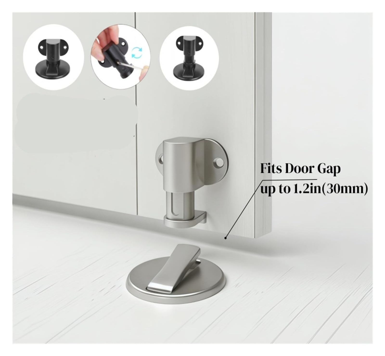 Tope de puerta acero inoxidable ajustable, tope anticolisión sin perforaciones, suelo baño Invisible(Silver)