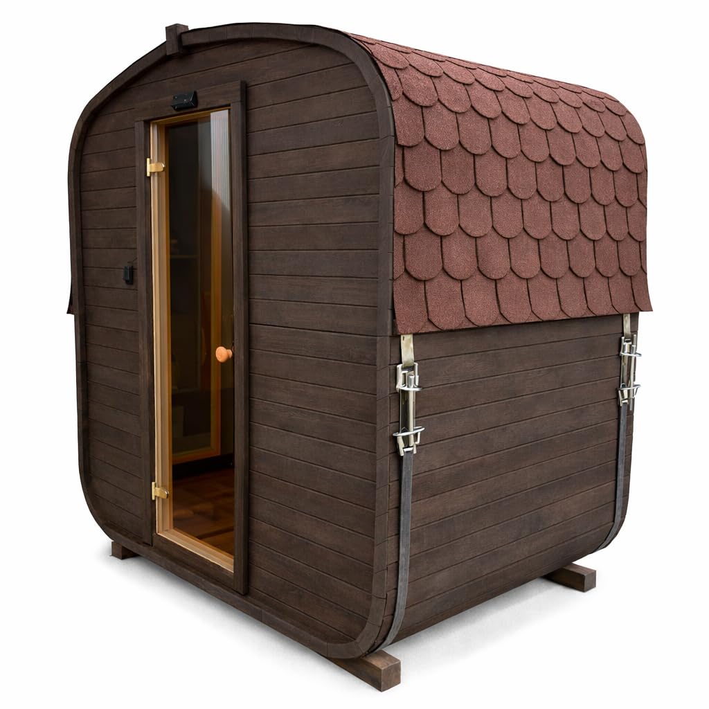 Gartensauna Quadro Fasssauna aus Holz für 2 Personen, Quadro | Mit LED-Beleuchtung Außensauna für Garten & Terrasse