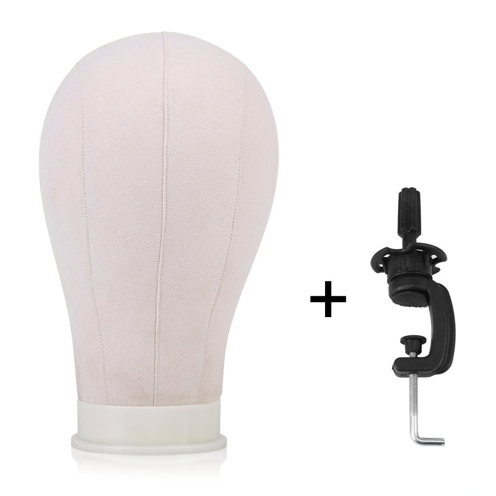 Tête de mannequin en toile de liège avec pince de fixation - Bloc pour perruque 21-23 pouces, support de coiffure pour formation, présentation de perruques et accessoires