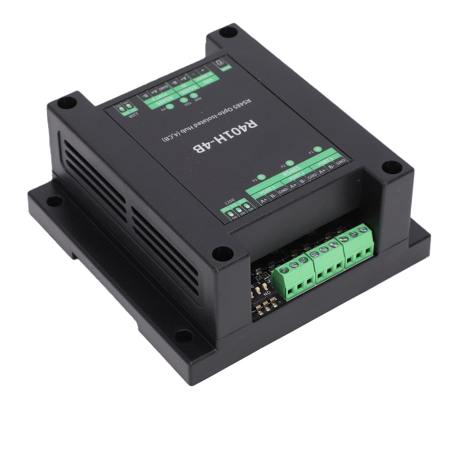 Sxhlseller Hub 485 Optoisolato Trasferimento Trasparente Half Duplex a 4 Porte, Montaggio su Guida DIN Hub 485 con Alimentazione e Isolamento Ottico, 32 Nodi per Porta, velocità di Trasmissione 1Mbps,