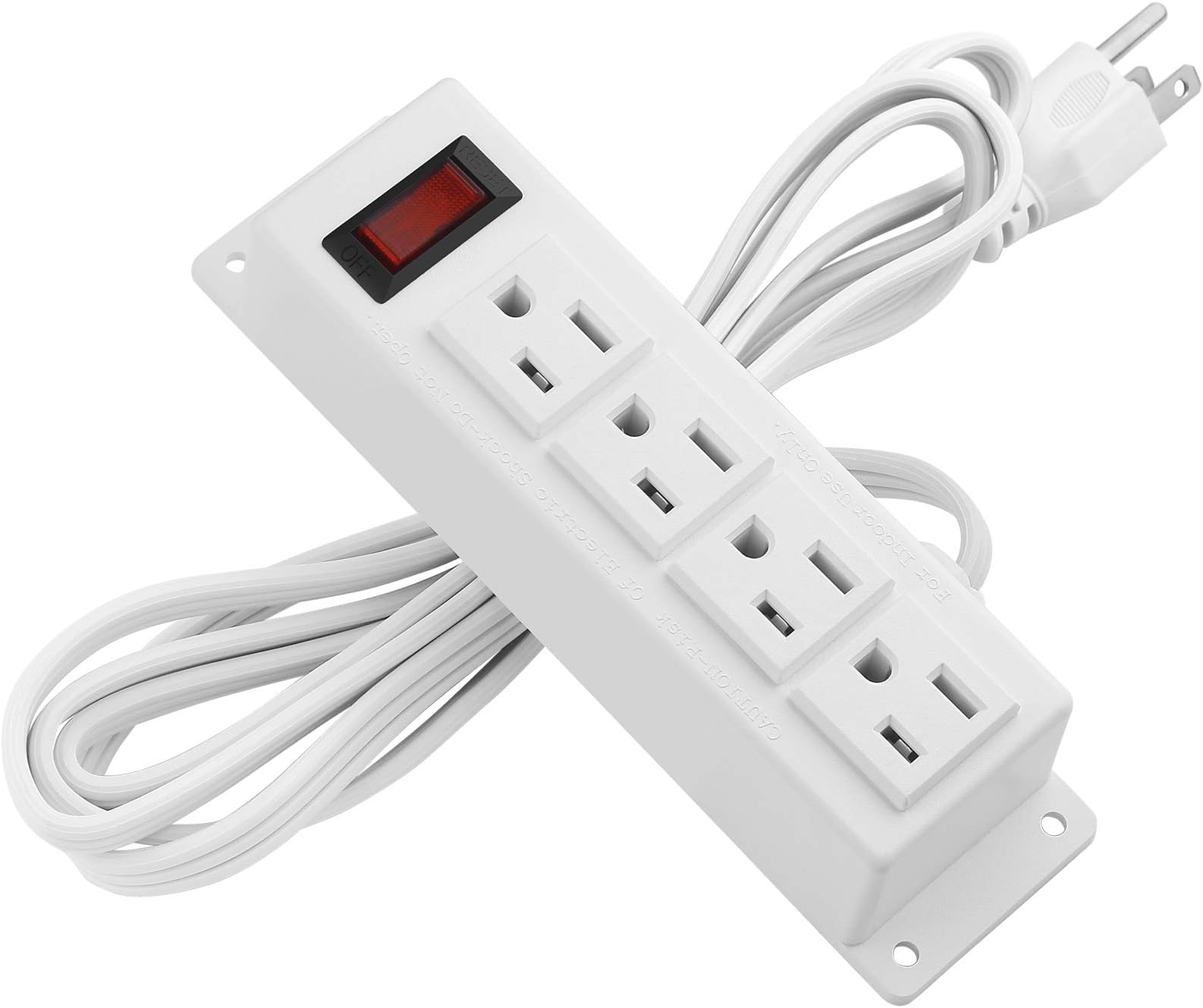 Wall Mount Power Outlet Strip, 4 Outlet Mountable Power Strip with Switch, Under Desk Power Strip Connect with 6ft Cord Mount Under Desk, Workbench, Nightstand, Dresser, Table.(White)