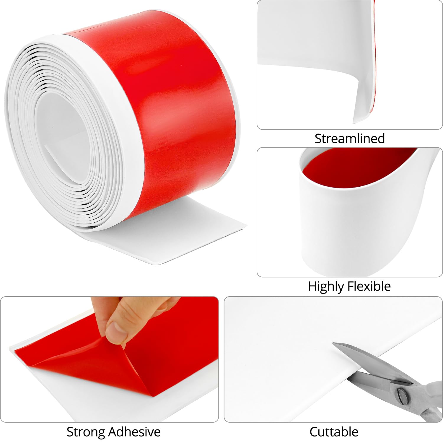 QWORK® 10m Zócalo Adhesivo Flexible - Zócalo PVC -10cm x 12mm - Estilo Minimalista - Blanco