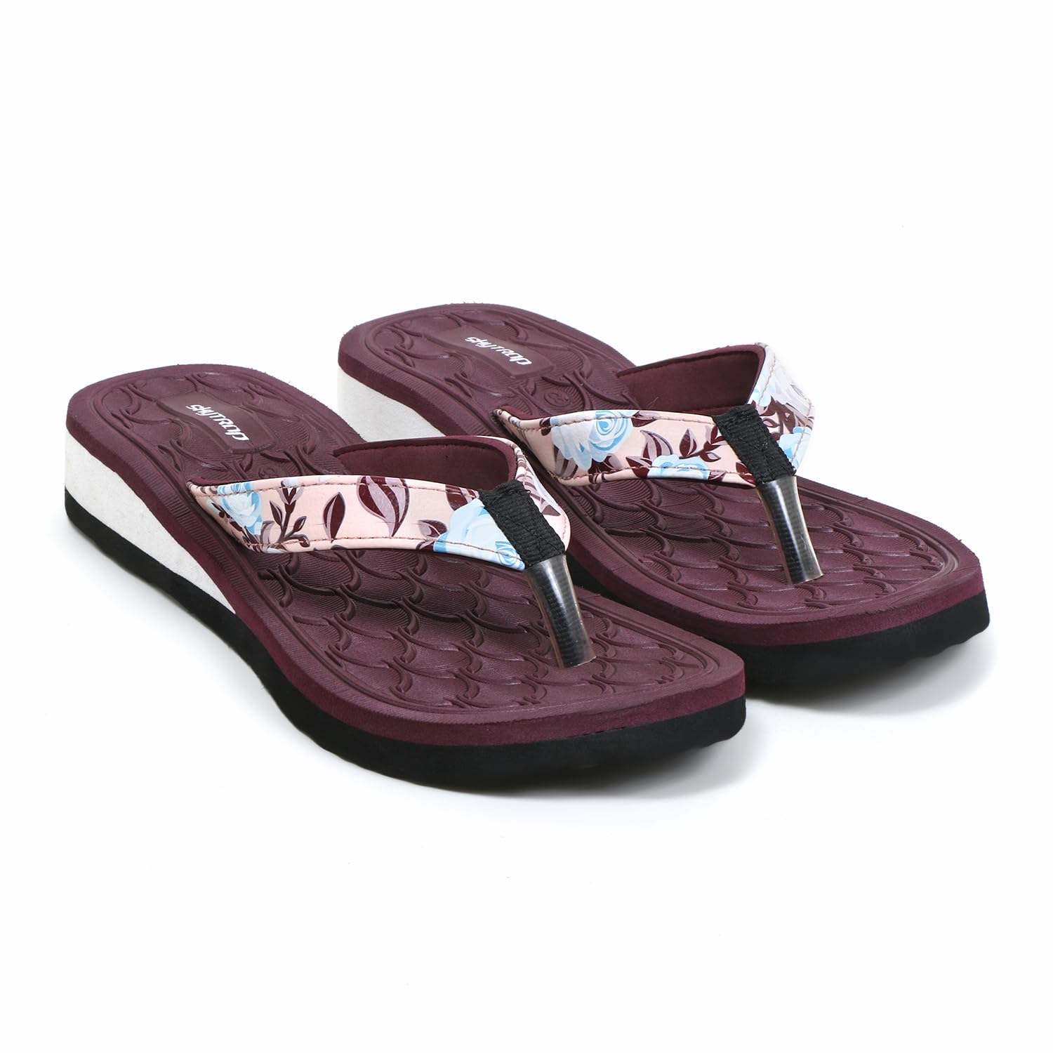Women Synthetic Medium Heels Embossed Slippers Flipflop-image-4