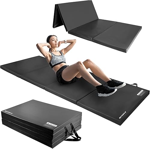 Miniatura 9 de RitFit Tapete de ejercicio plegable mejorado, 2 pulgadas de grosor, 3 x 6 pies, 4 x 8 pies, 4 x 10 pies con asas de transporte para yoga, MMA,