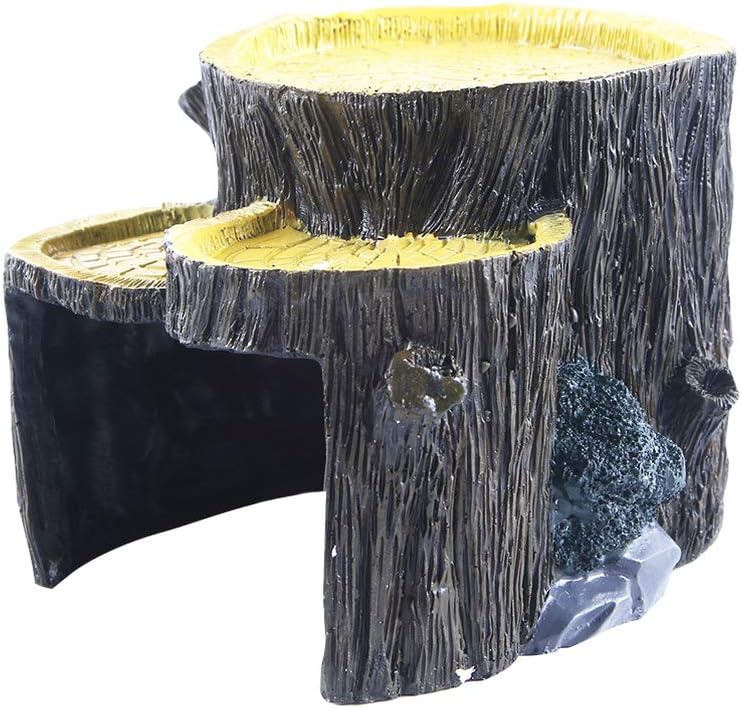 Aquarium Hiding Cave Resin Mini Stump Shape Hiding Hole Aquarium Terrarium Cave Ornament Fish Reptile Shrimp Hiding Place for Fish Tank Decoration