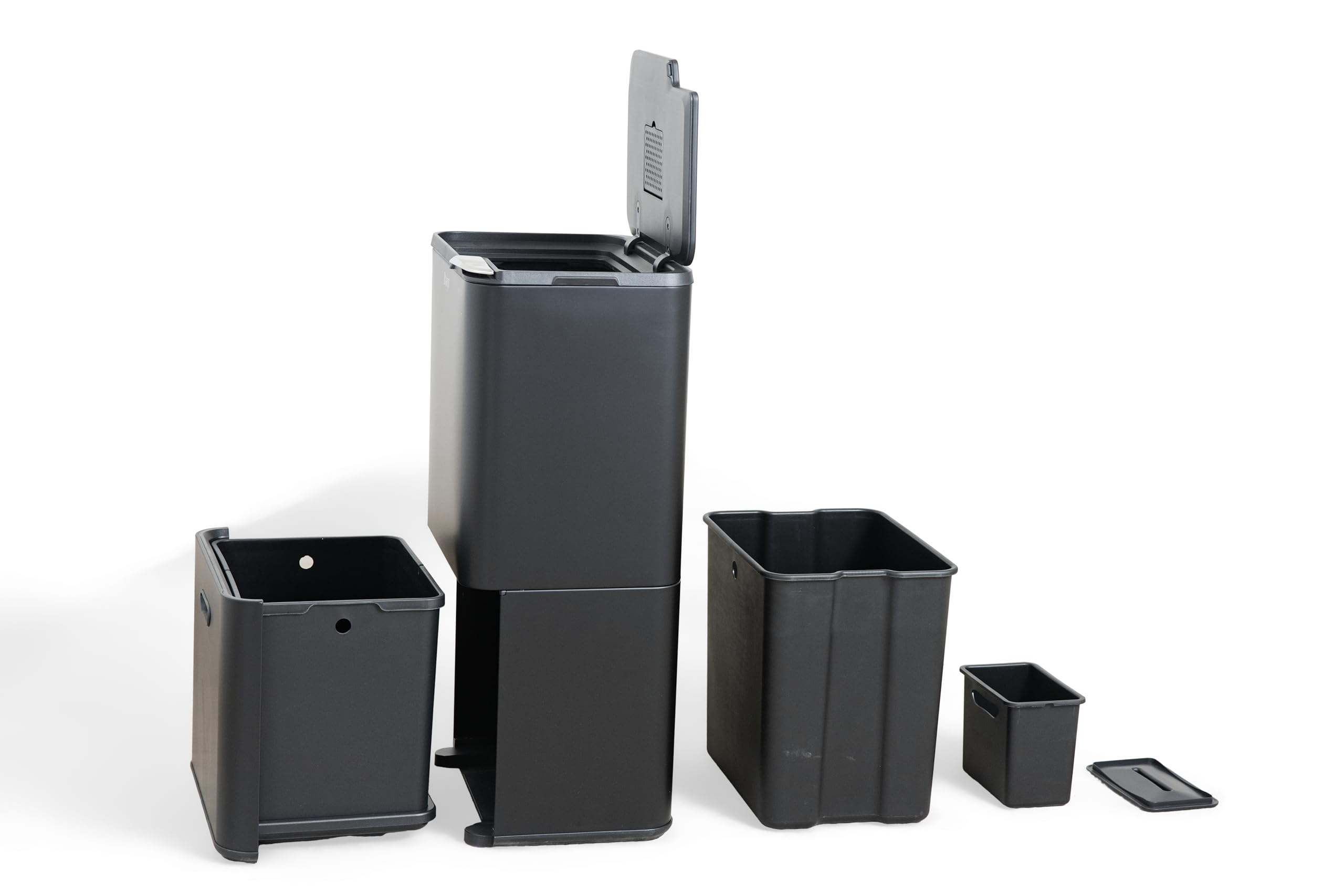 Bayt Poubelle De Tri Sélectif 60 L Pour La Cuisine - Poubelles De Cuisine À Double Bac De 60 Litres Pour Le Tri Des Déchets | Poubelle Verticale En Acier Inoxydable Noir Mat