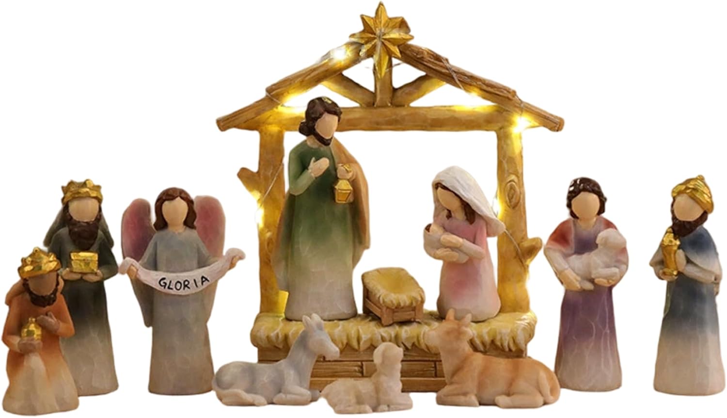 Nativity Sets & Figures Set of 12 Christmas Light up Resin Nativity Scene for Kids and Family Holiday Decor, Style-2
