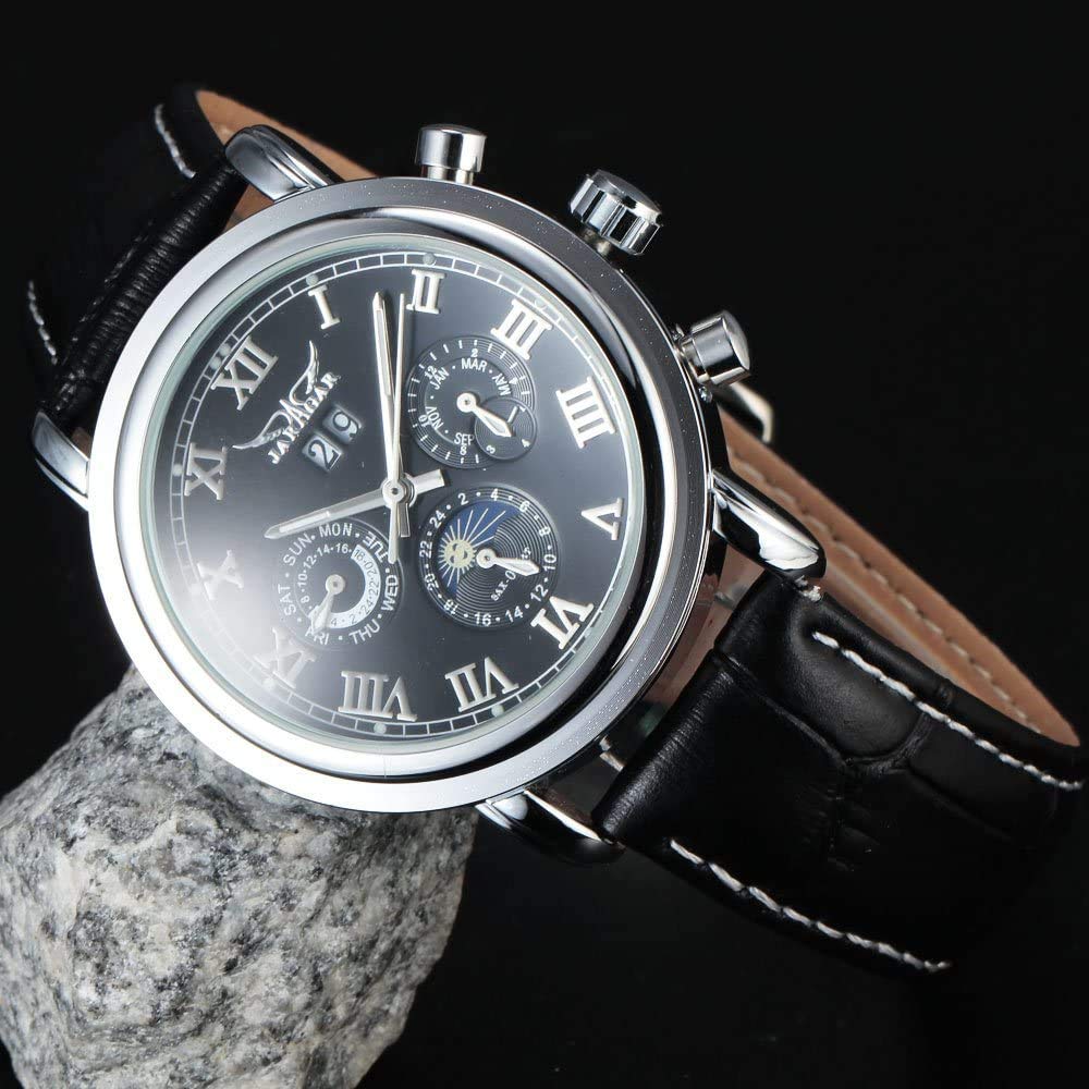 MASTOP Mechanische Herren-Armbanduhr, automatisch, selbstaufziehend, Militär, Skelett, Lederband, analoge Armbanduhr