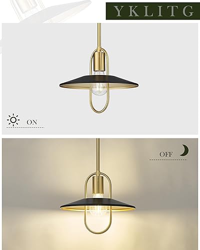 Miniatura 7 de YKLITG DD028-1-BG - Luces colgantes de oro negro para isla de cocina, 10 pulgadas, lámpara colgante de metal moderno e industrial de 10 pulgadas,